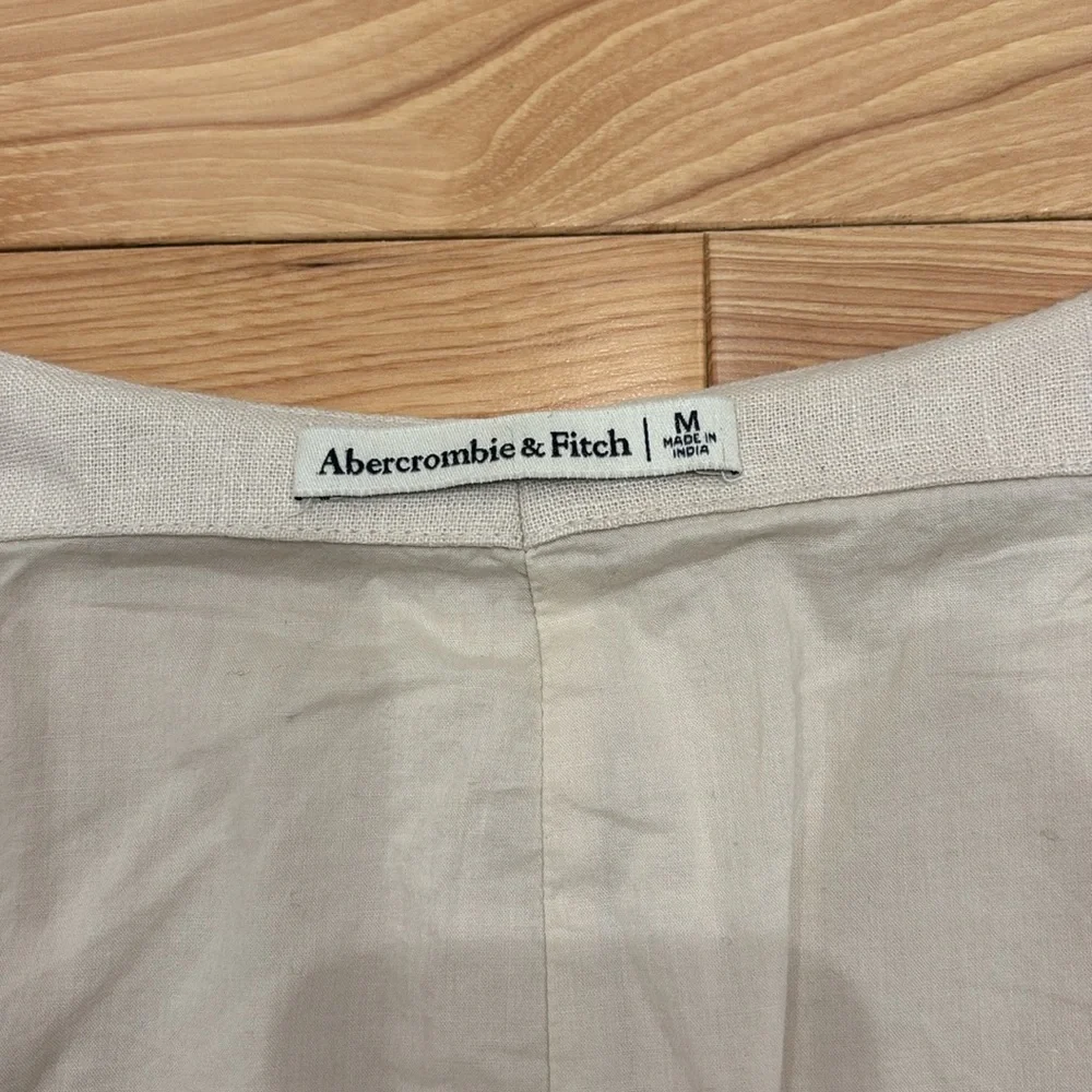 CREAM A&F Linen Blend Square Neck Mini Dress